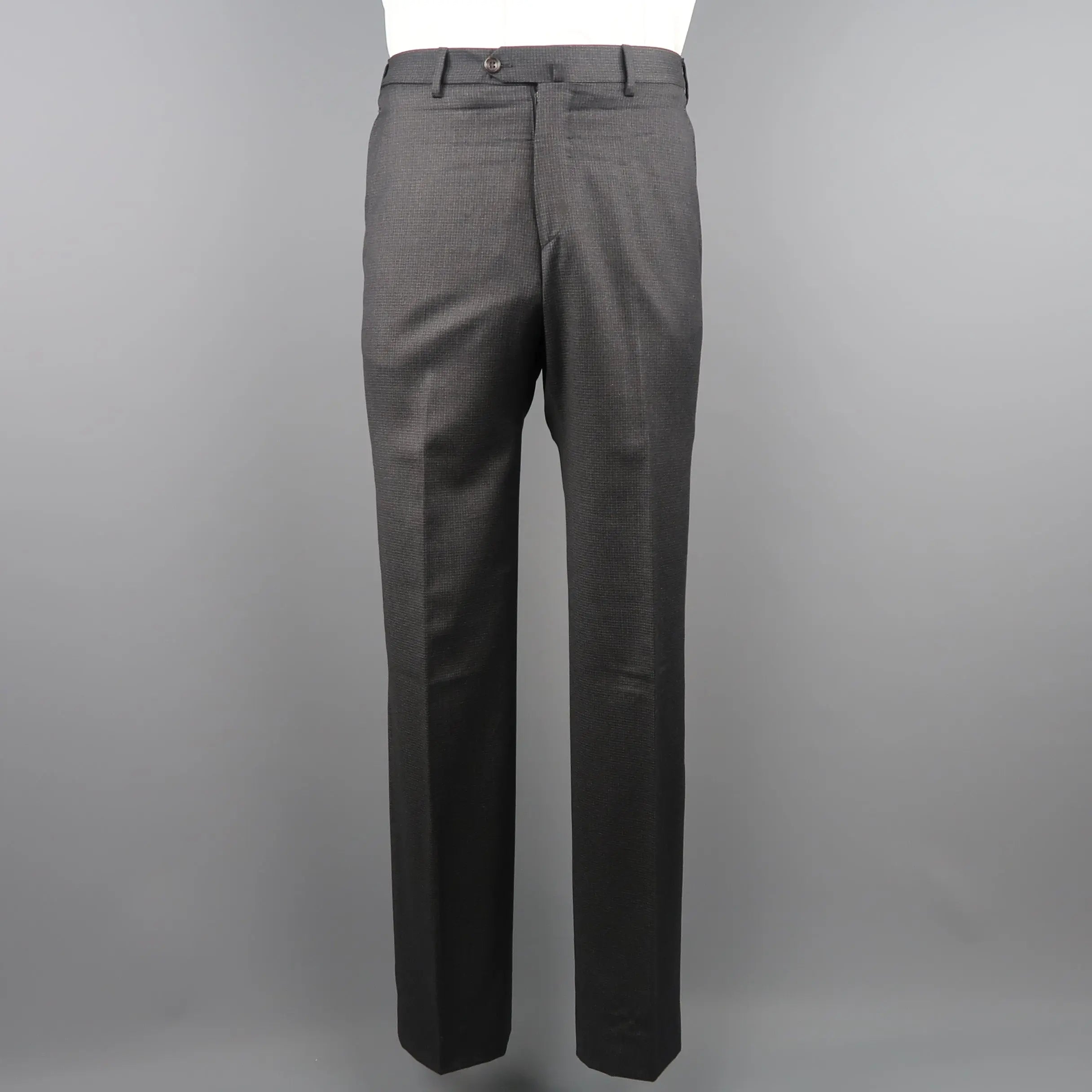 GIORGIO ARMANI 42 Charcoal Window Pane Wool Notch Lapel 2 pc Suit