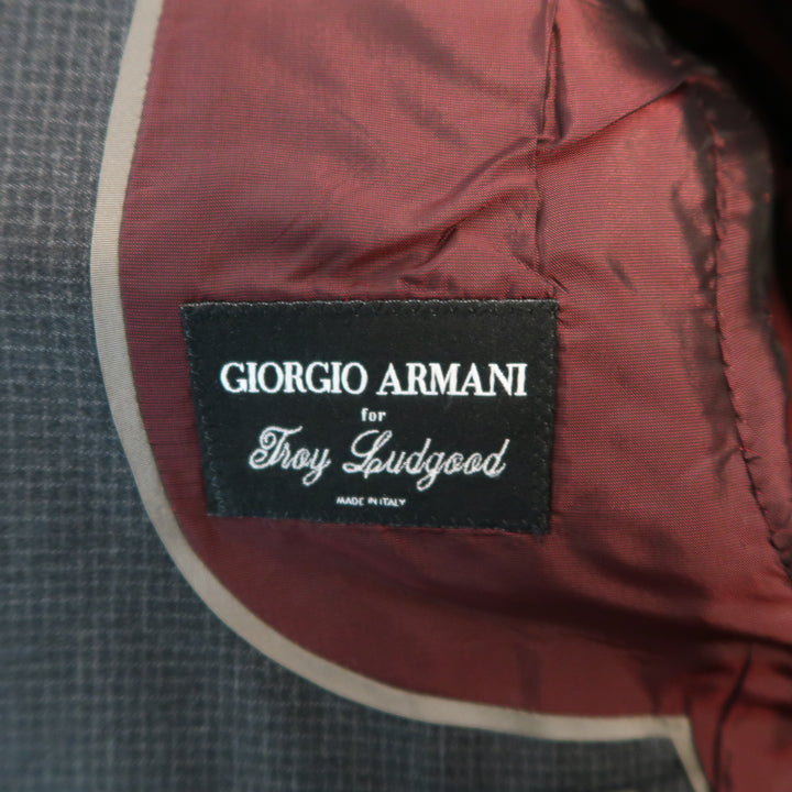 GIORGIO ARMANI 42 Charcoal Window Pane Wool Notch Lapel 2 pc Suit
