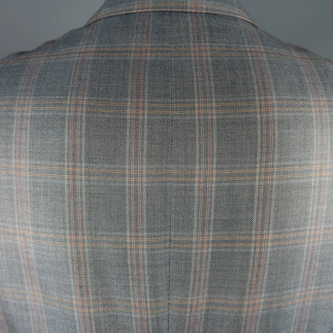 GIORGIO ARMANI 42 Long Grey & Orange Window Pane Wool / Silk Sport Coat GIORGIO ARMANI