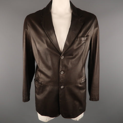 GIORGIO ARMANI 44 Brown Leather Notch Lapel  Coat