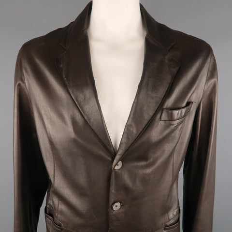 GIORGIO ARMANI 44 Brown Leather Notch Lapel  Coat
