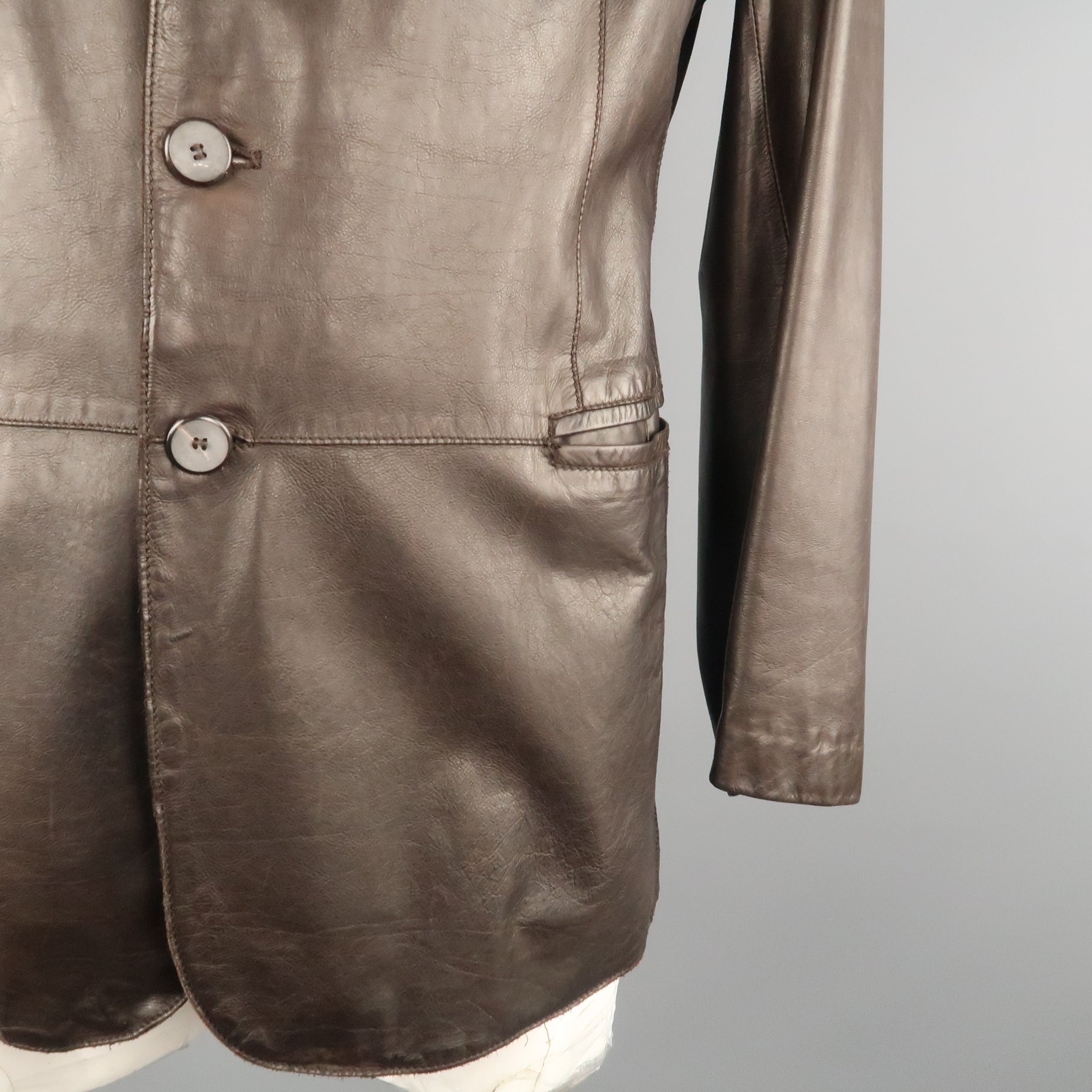 GIORGIO ARMANI 44 Brown Leather Notch Lapel Coat – Sui