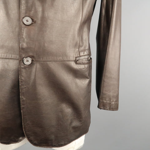 GIORGIO ARMANI 44 Brown Leather Notch Lapel  Coat