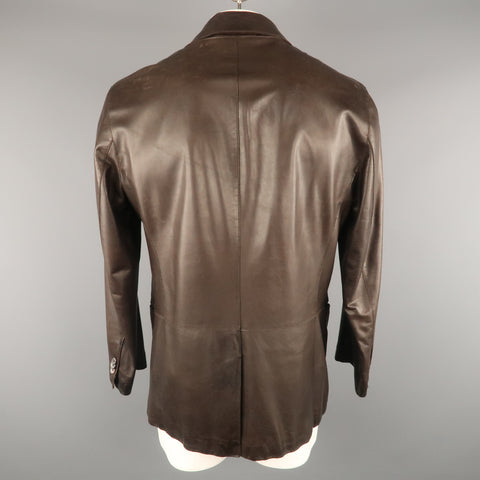 GIORGIO ARMANI 44 Brown Leather Notch Lapel  Coat