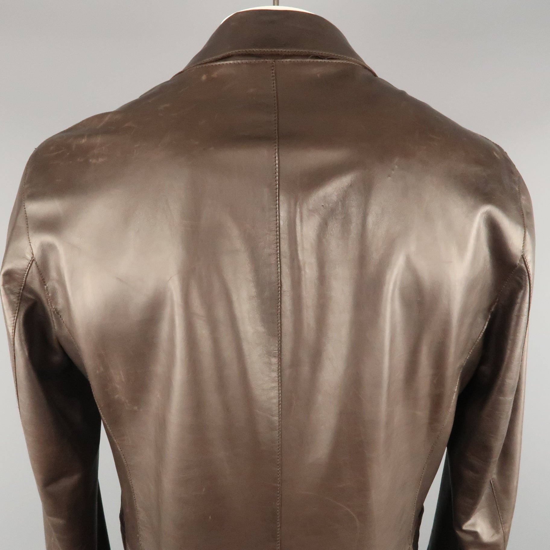 GIORGIO ARMANI 44 Brown Leather Notch Lapel Coat – Sui