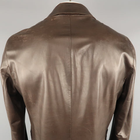 GIORGIO ARMANI 44 Brown Leather Notch Lapel  Coat