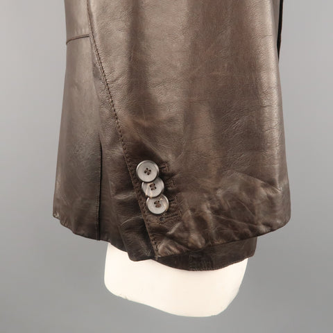 GIORGIO ARMANI 44 Brown Leather Notch Lapel  Coat
