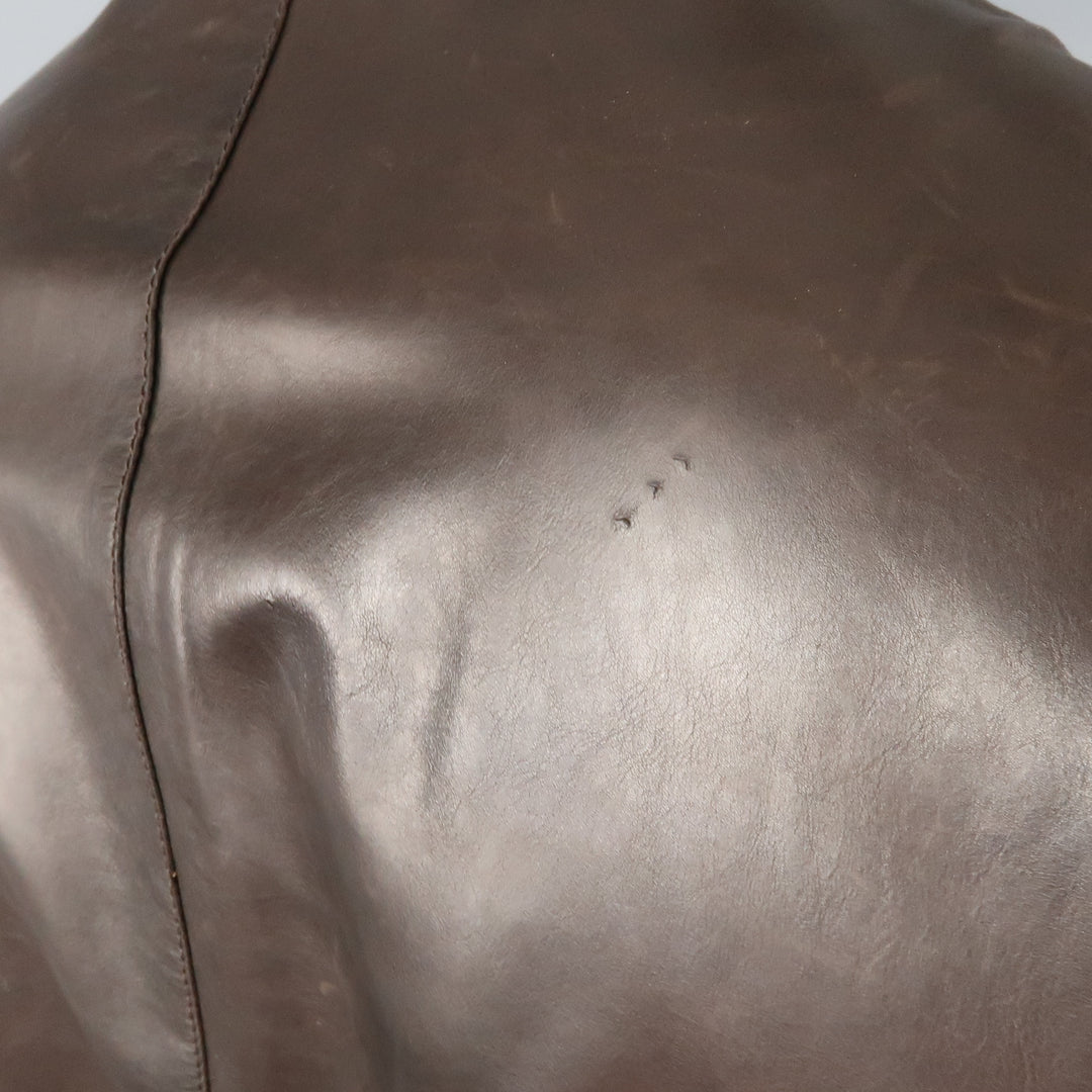 GIORGIO ARMANI 44 Brown Leather Notch Lapel  Coat