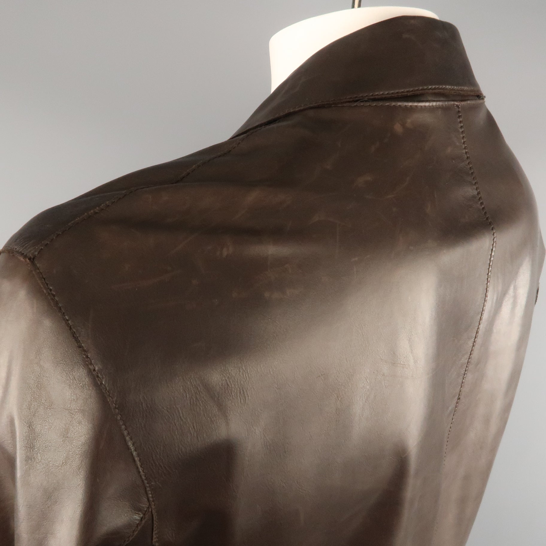 GIORGIO ARMANI 44 Brown Leather Notch Lapel Coat – Sui
