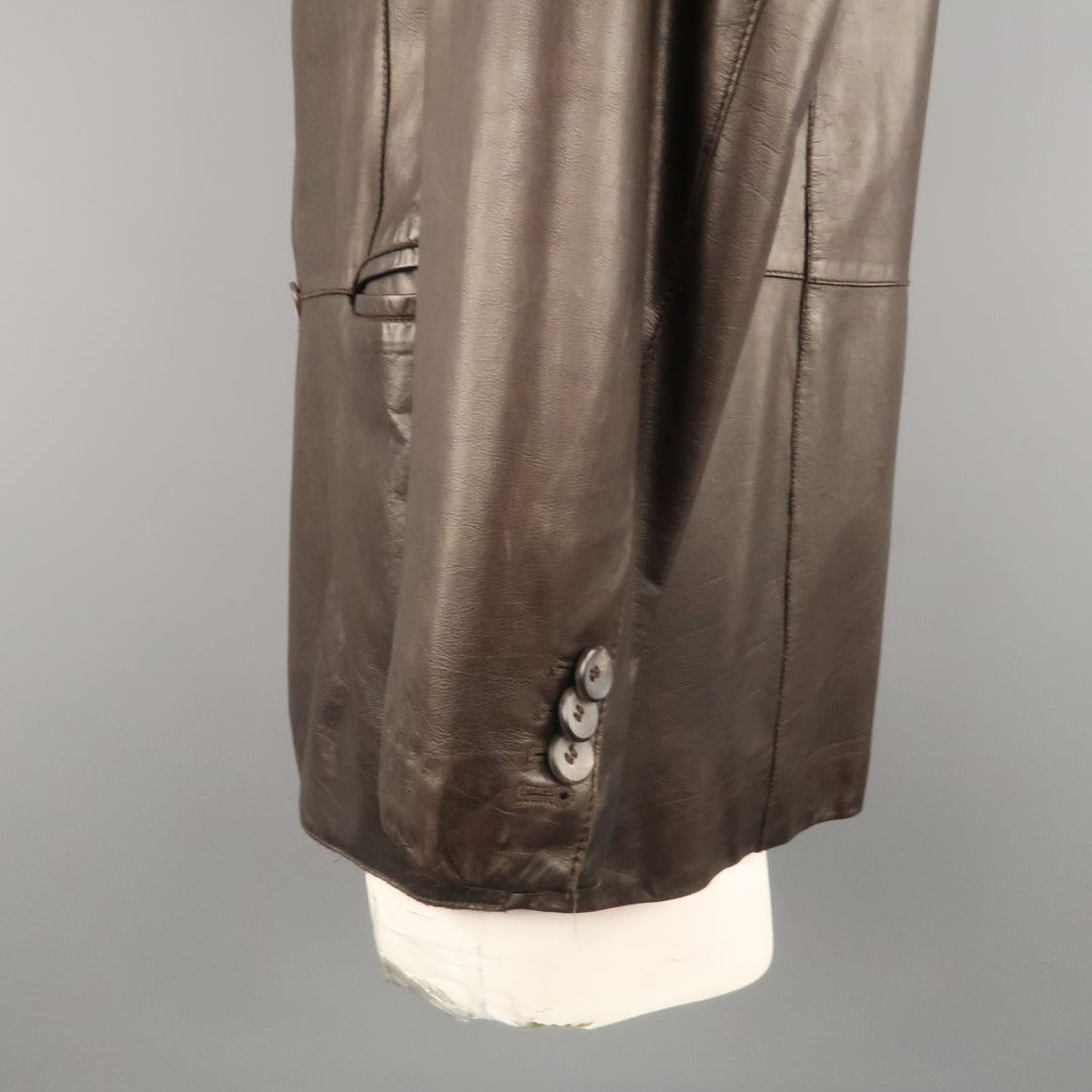 GIORGIO ARMANI 44 Brown Leather Notch Lapel  Coat