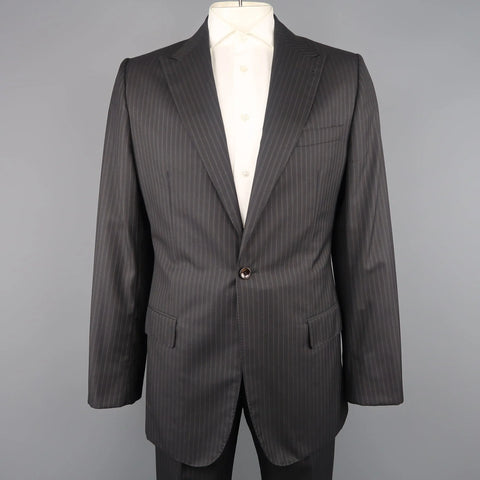 GIORGIO ARMANI 44 Regular Charcoal Stripe Wool Peak Lapel 2 pc Suit GIORGIO ARMANI