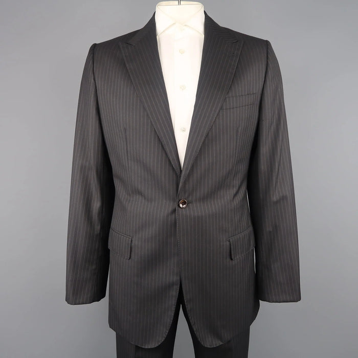 GIORGIO ARMANI 44 Regular Charcoal Stripe Wool Peak Lapel 2 pc Suit