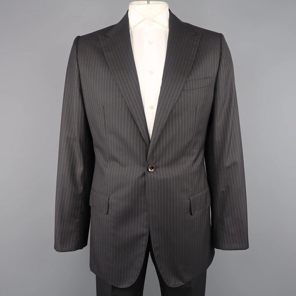GIORGIO ARMANI 44 Regular Charcoal Stripe Wool Peak Lapel 2 pc