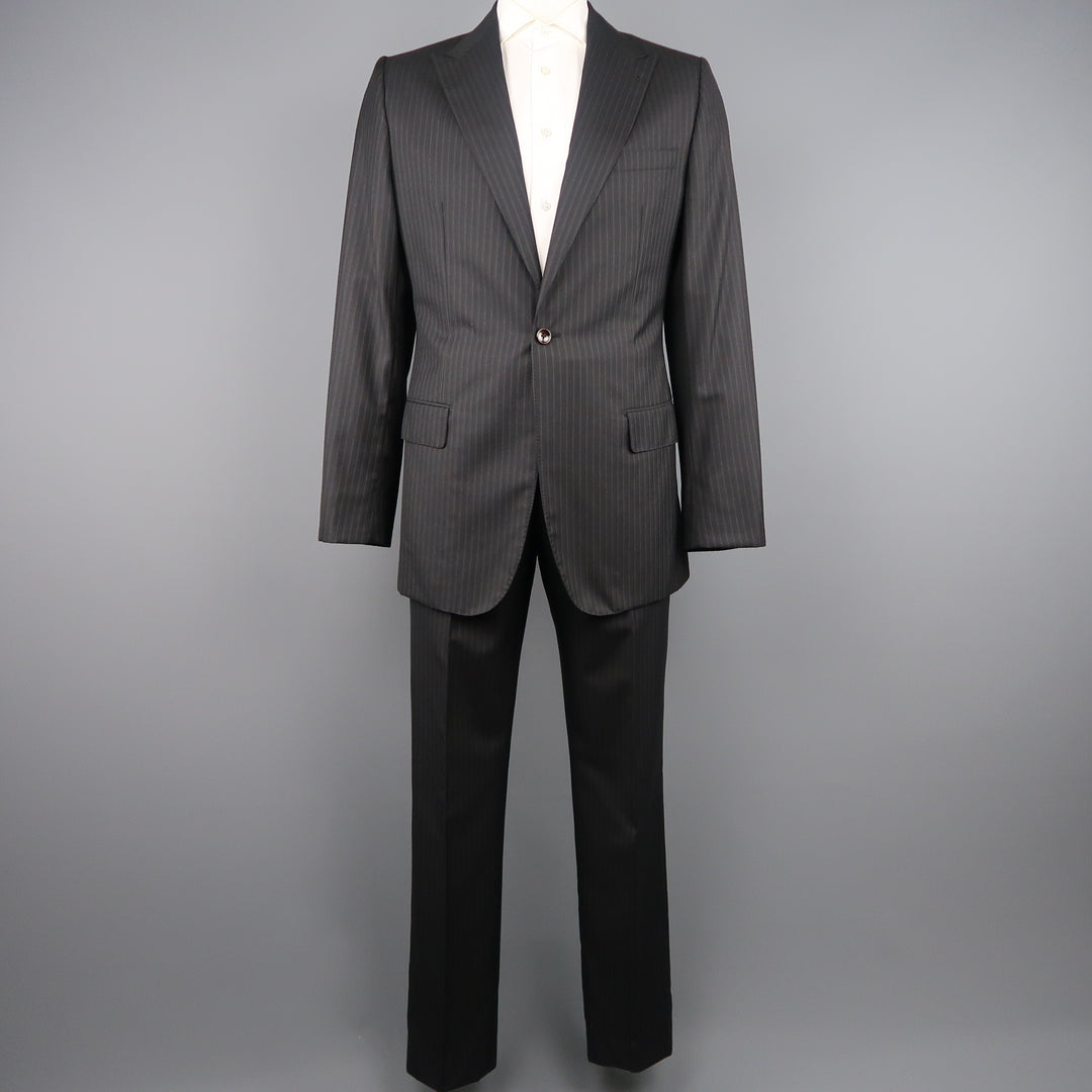 GIORGIO ARMANI 44 Regular Charcoal Stripe Wool Peak Lapel 2 pc Suit