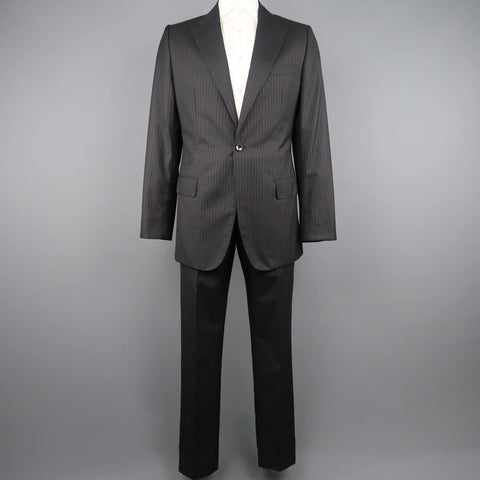 GIORGIO ARMANI 44 Regular Charcoal Stripe Wool Peak Lapel 2 pc Suit GIORGIO ARMANI
