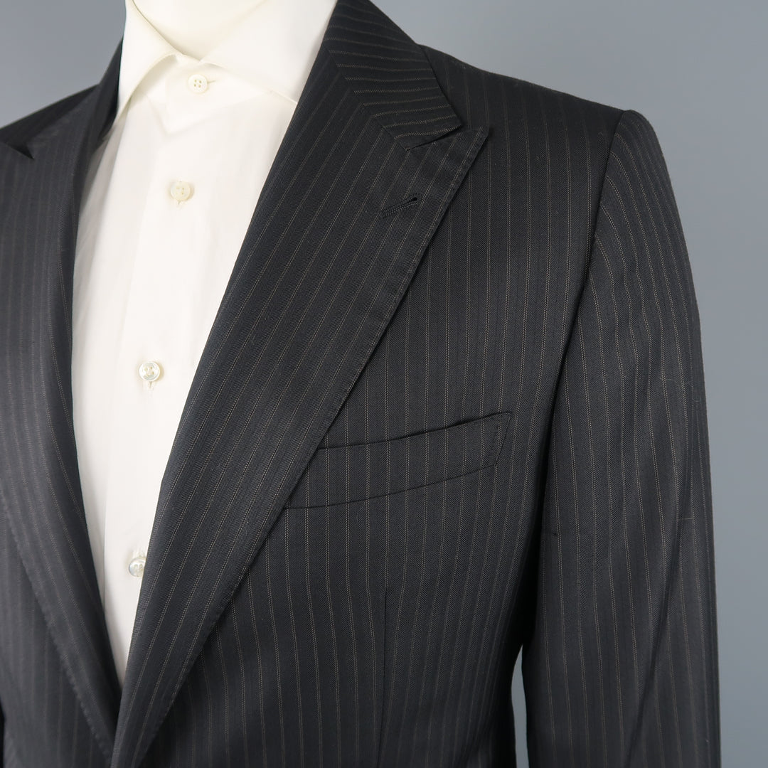 GIORGIO ARMANI 44 Regular Charcoal Stripe Wool Peak Lapel 2 pc Suit