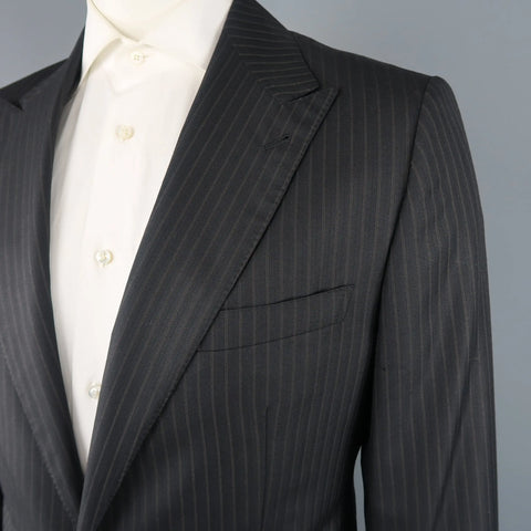 GIORGIO ARMANI 44 Regular Charcoal Stripe Wool Peak Lapel 2 pc Suit GIORGIO ARMANI