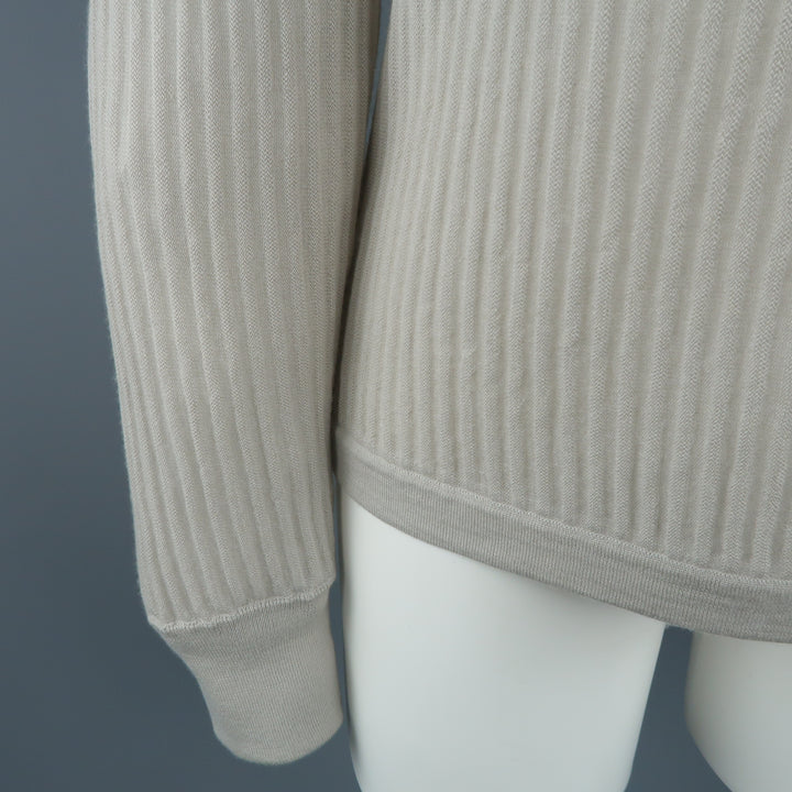 GIORGIO ARMANI Size 10 Light Gray Ribbed Cashmere Collared Pullover