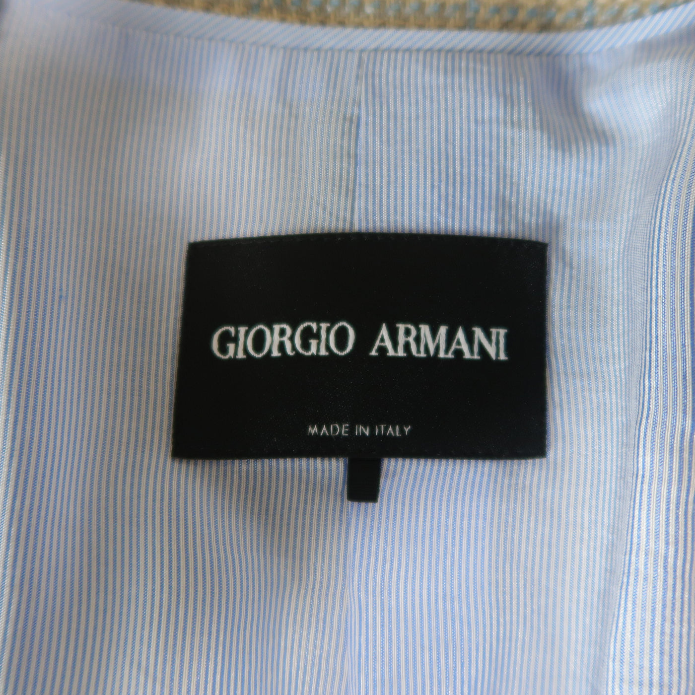 GIORGIO ARMANI Size 12 Beige & Blue Plaid Flax / Silk Blend BlazerJacket