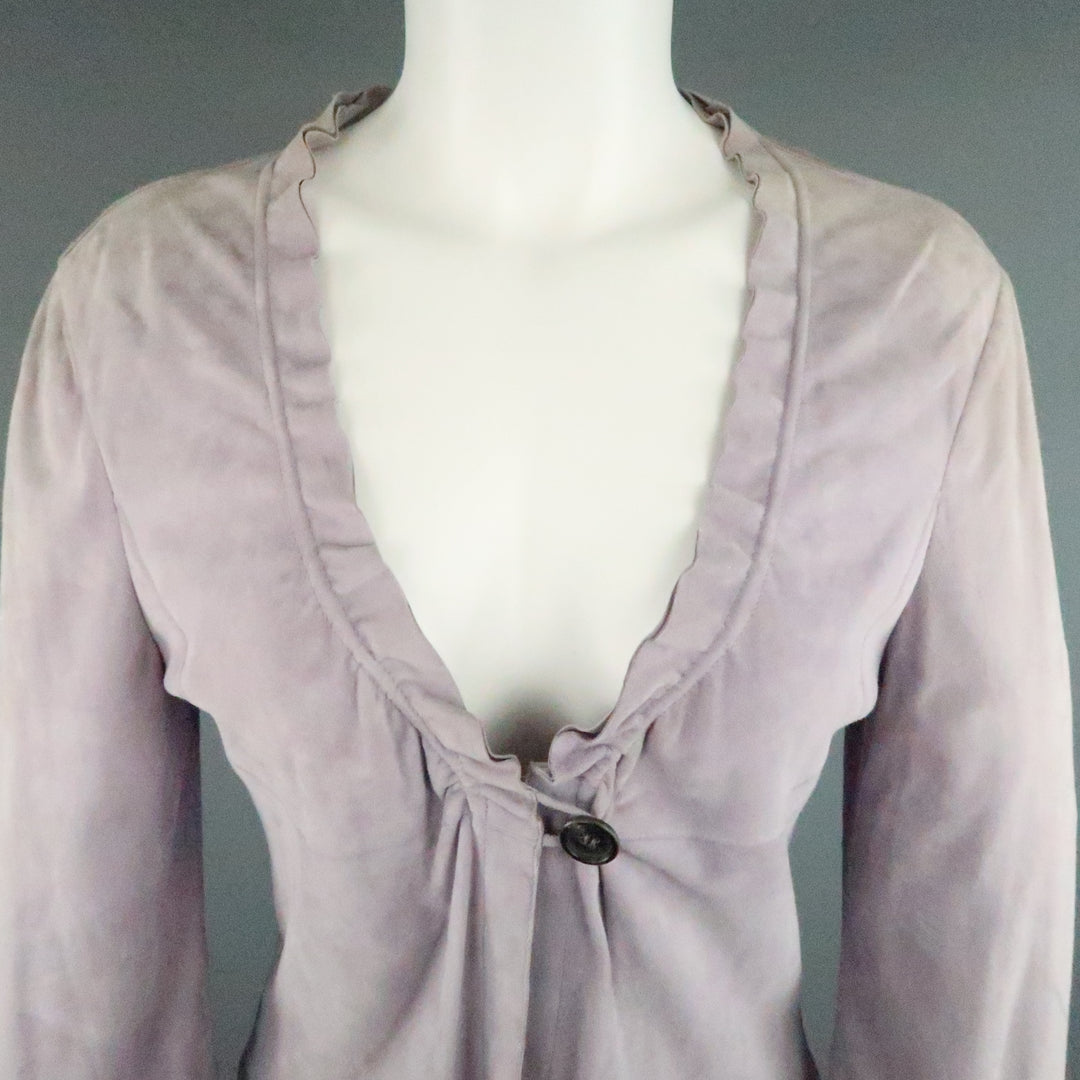 GIORGIO ARMANI Size 12 Lavender Suede Ruffle Trim Cardigan Jacket