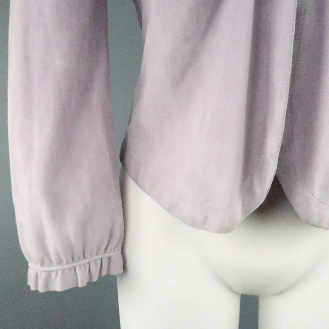 GIORGIO ARMANI Size 12 Lavender Suede Ruffle Trim Cardigan Jacket