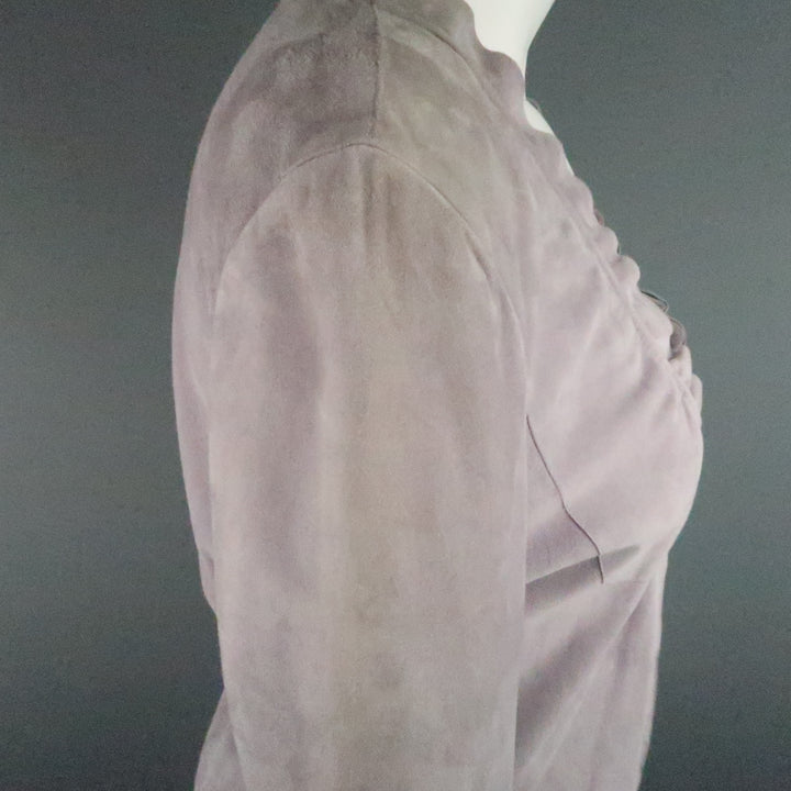 GIORGIO ARMANI Size 12 Lavender Suede Ruffle Trim Cardigan Jacket