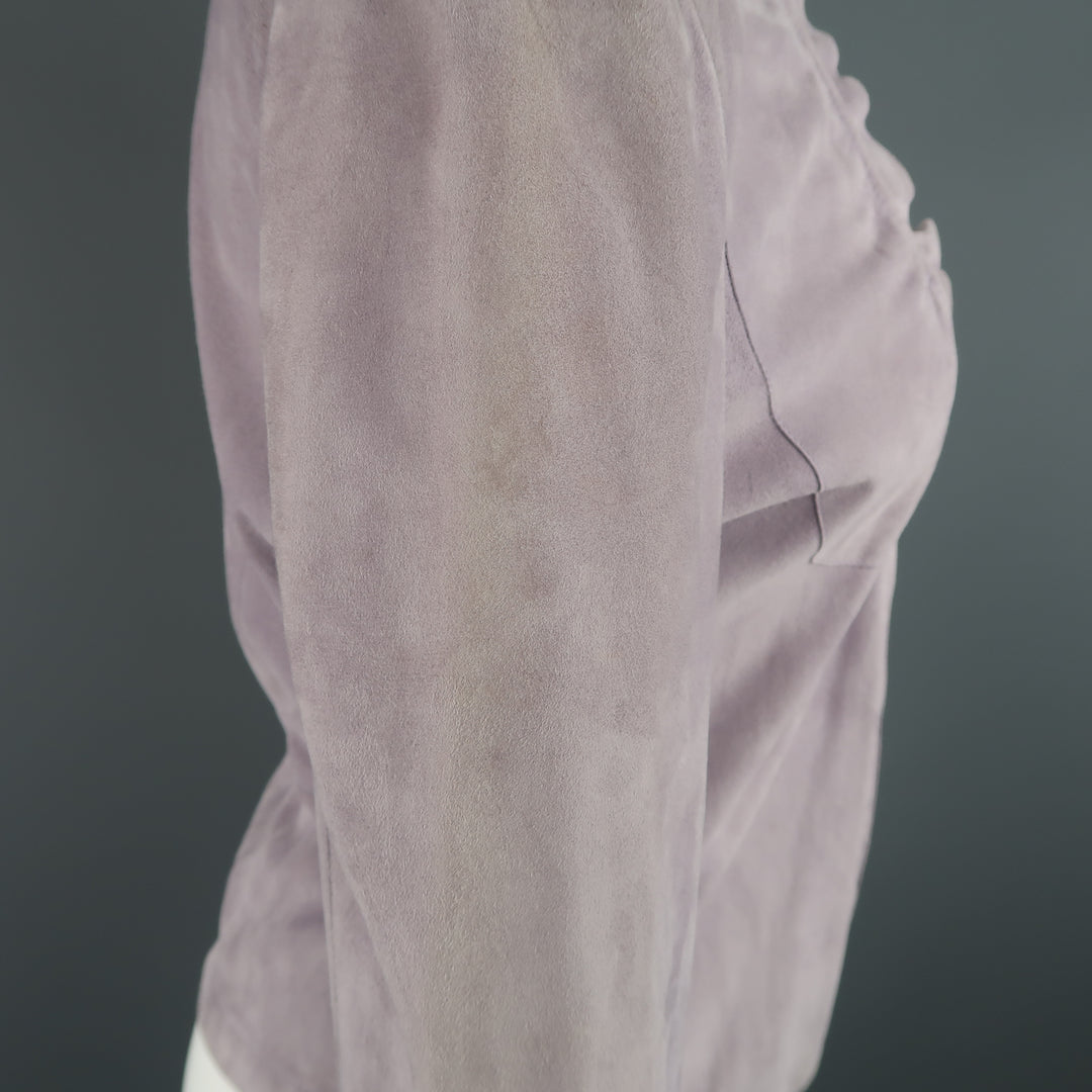 GIORGIO ARMANI Size 12 Lavender Suede Ruffle Trim Cardigan Jacket