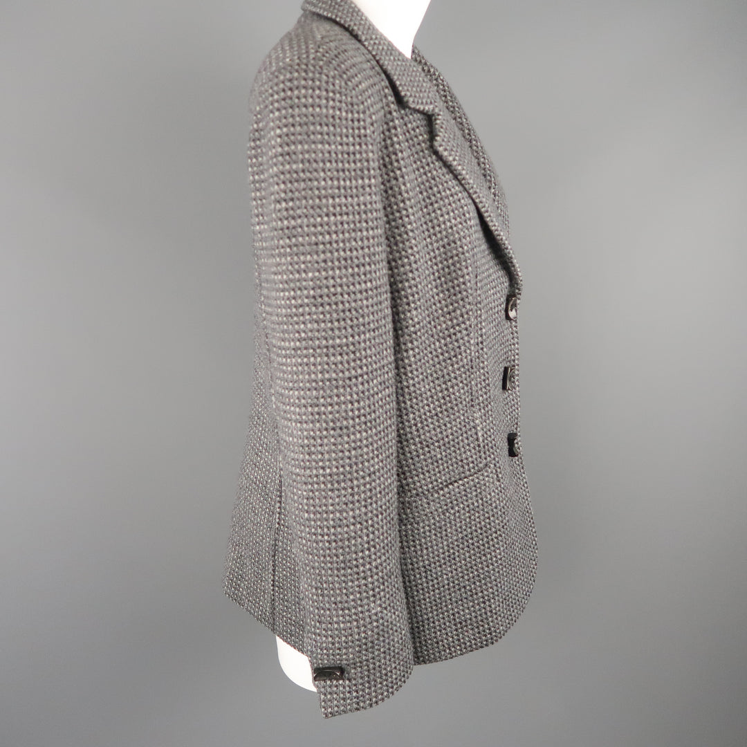 GIORGIO ARMANI Size 16 Grey Textured Wool Blend Notch Lapel Jacket