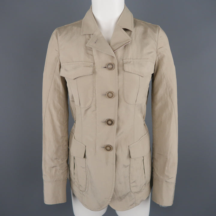 GIORGIO ARMANI Size 2 Khaki Silk Blend Safari Jacket