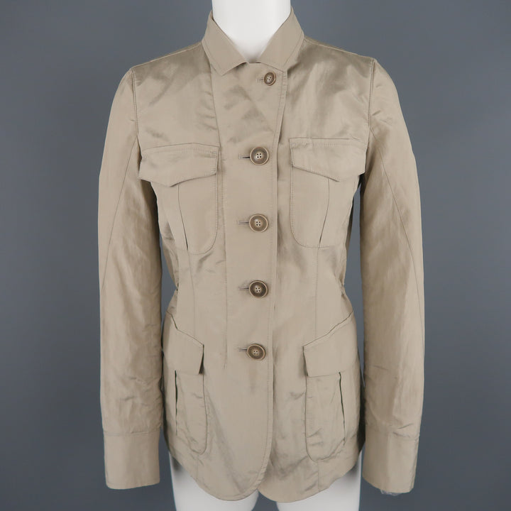 GIORGIO ARMANI Size 2 Khaki Silk Blend Safari Jacket
