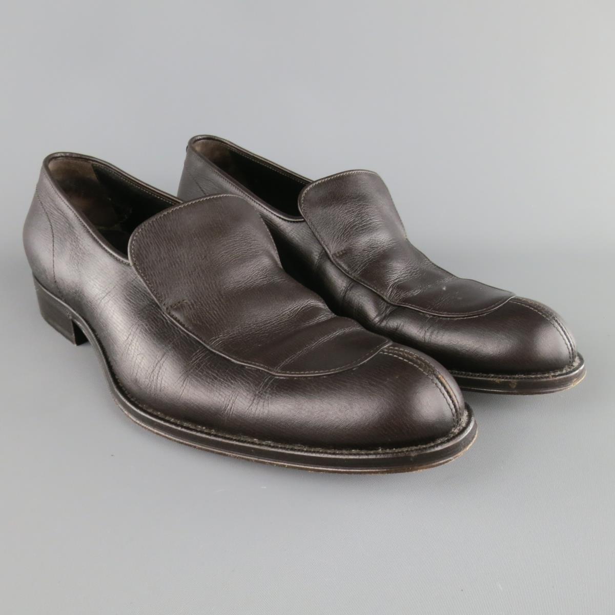 GIORGIO ARMANI Size 9.5 Brown Leather Split Apron Toe Loafers