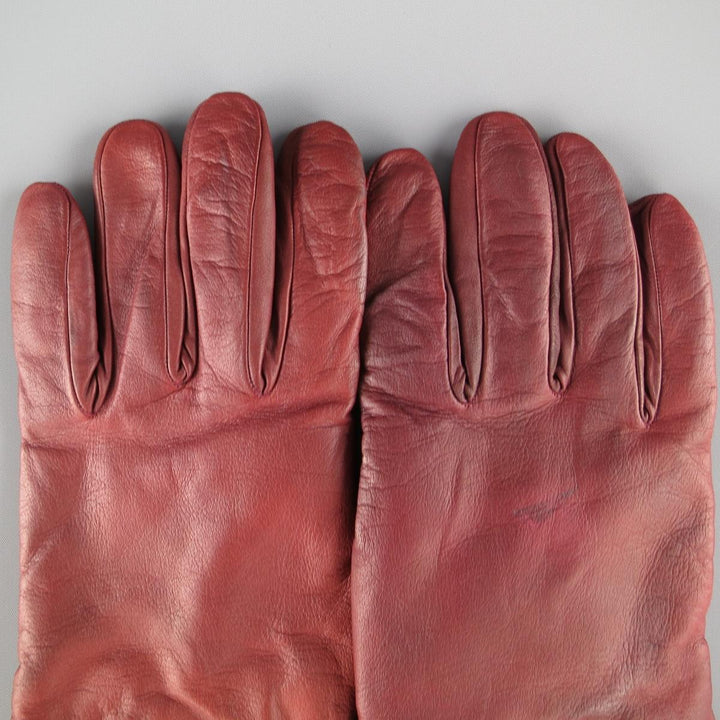 GIORGIO ARMANI Size M Burgundy Lamb Skin Leather Gloves