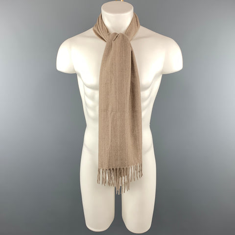 GIORGIO ARMANI Taupe Cashmere Stripe Scarf