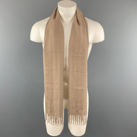 GIORGIO ARMANI Taupe Cashmere Stripe Scarf