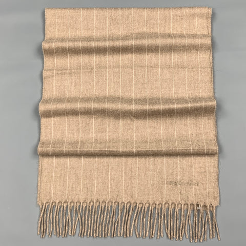GIORGIO ARMANI Taupe Cashmere Stripe Scarf