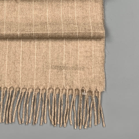 GIORGIO ARMANI Taupe Cashmere Stripe Scarf