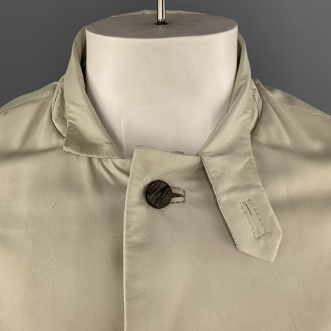 GIORGIO BRATO 42 Chaqueta de cuero suave marfil con bolsillo de parche y cuello con lengüeta