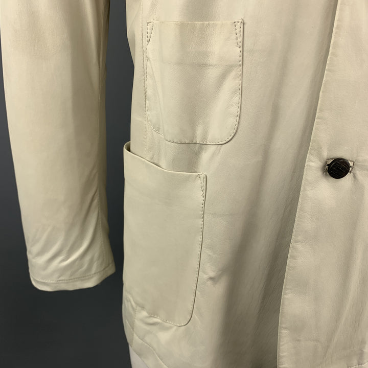 GIORGIO BRATO 42 Ivory Soft Leather Patch Pocket Tab Collar Jacket