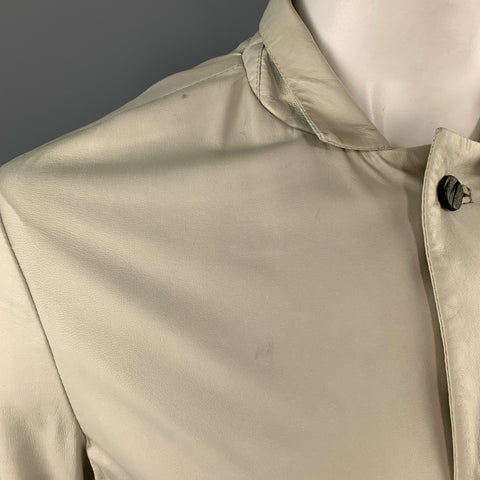 GIORGIO BRATO 42 Chaqueta de cuero suave marfil con bolsillo de parche y cuello con lengüeta