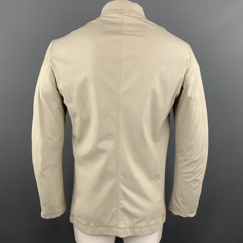 GIORGIO BRATO 42 Chaqueta de cuero suave marfil con bolsillo de parche y cuello con lengüeta