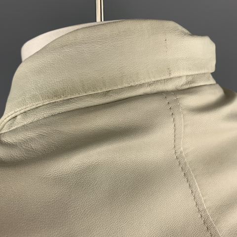 GIORGIO BRATO 42 Chaqueta de cuero suave marfil con bolsillo de parche y cuello con lengüeta