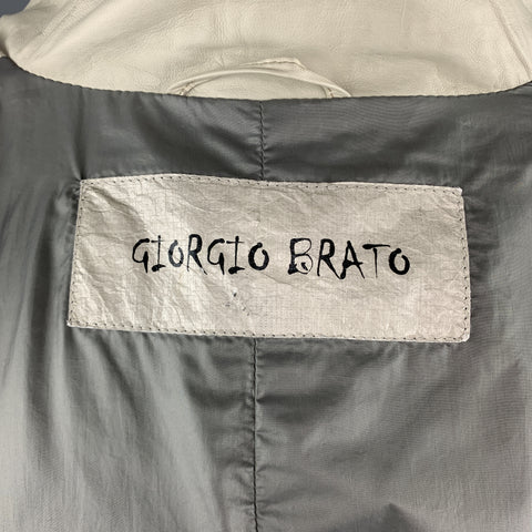 GIORGIO BRATO 42 Chaqueta de cuero suave marfil con bolsillo de parche y cuello con lengüeta