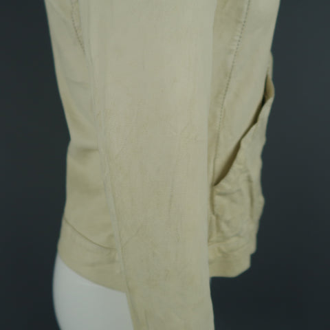 GIORGIO BRATO Size 4 Distressed Cream Leather Collared Jacket