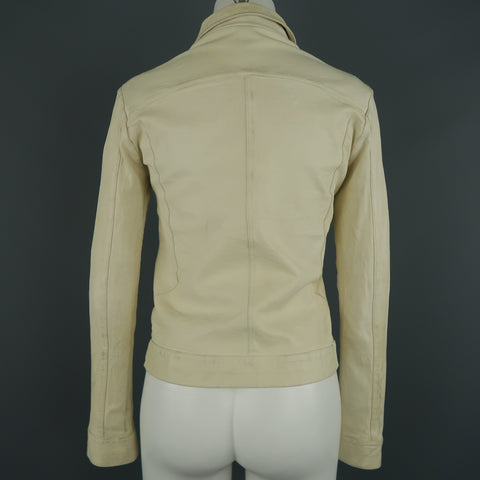 GIORGIO BRATO Size 4 Distressed Cream Leather Collared Jacket