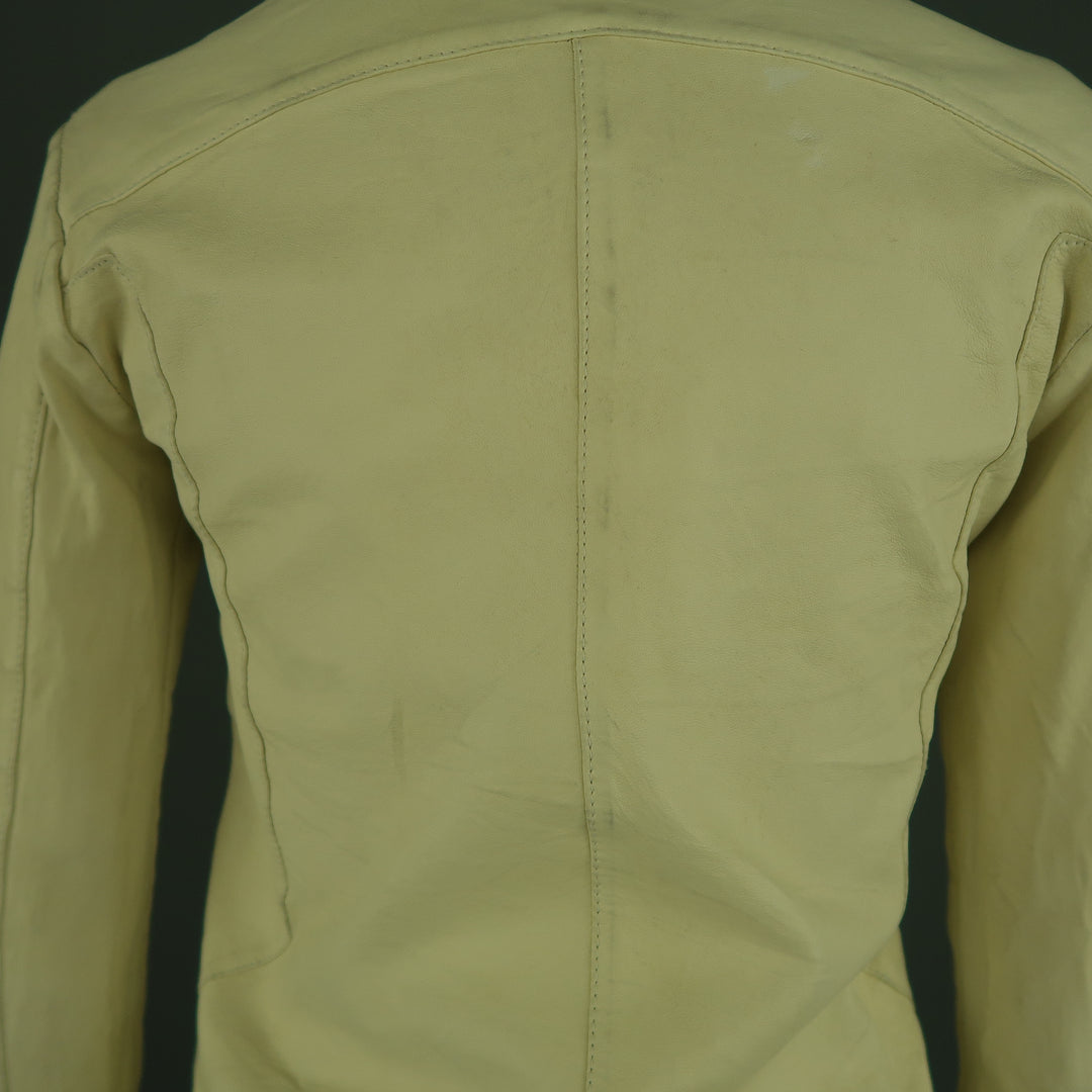 GIORGIO BRATO Size 4 Distressed Cream Leather Collared Jacket