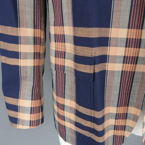 GITMAN BROS 44 Navy & Peach Plaid Cotton Notch Lapel Sport Coat GITMAN BROS