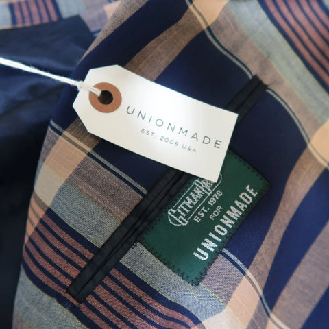GITMAN BROS 44 Navy & Peach Plaid Cotton Notch Lapel Sport Coat GITMAN BROS