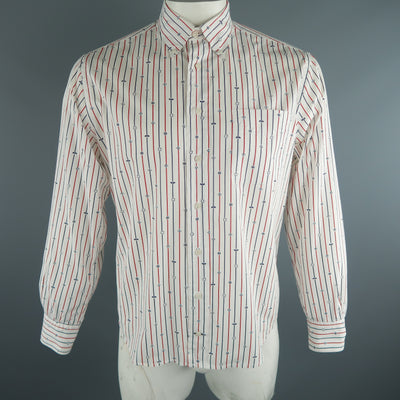 GITMAN VINTAGE Size L White Stripe Cotton Button Down Long Sleeve Shirt