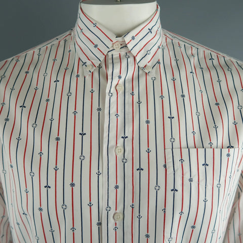 GITMAN VINTAGE Size L White Stripe Cotton Button Down Long Sleeve Shirt GITMAN VINTAGE