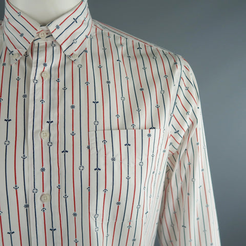 GITMAN VINTAGE Size L White Stripe Cotton Button Down Long Sleeve Shirt GITMAN VINTAGE